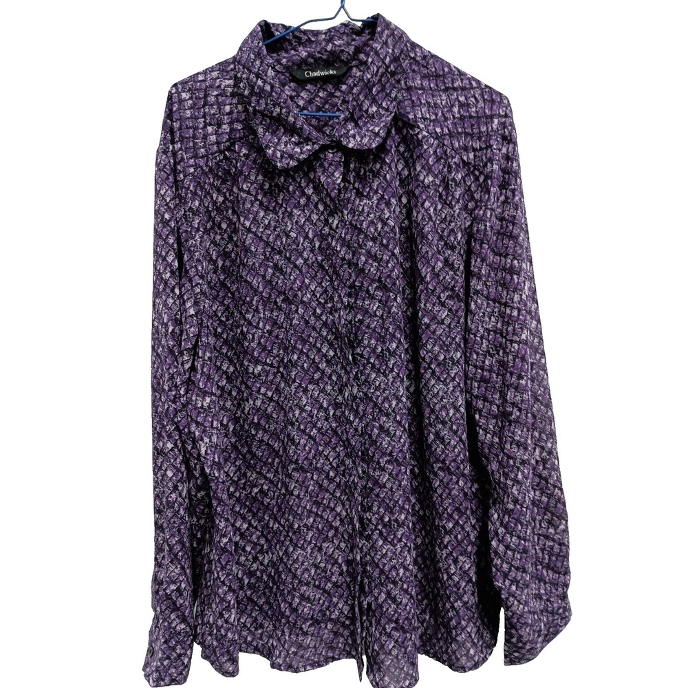 Chadwicks Wearable Art Gothic Top Womens 2X Purple Abstract Chiffon Long Sleeve